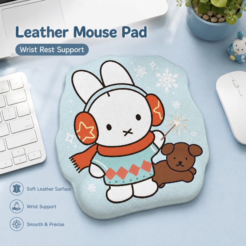 Laptop Editing Accessories - アニメミッフィー革製マウスパッド、リストレスト付き、小型コンピューターデスクマット、手首サポートデザイン、ノートパソコン、デスクトップ、オフィスデスクセットアップ用