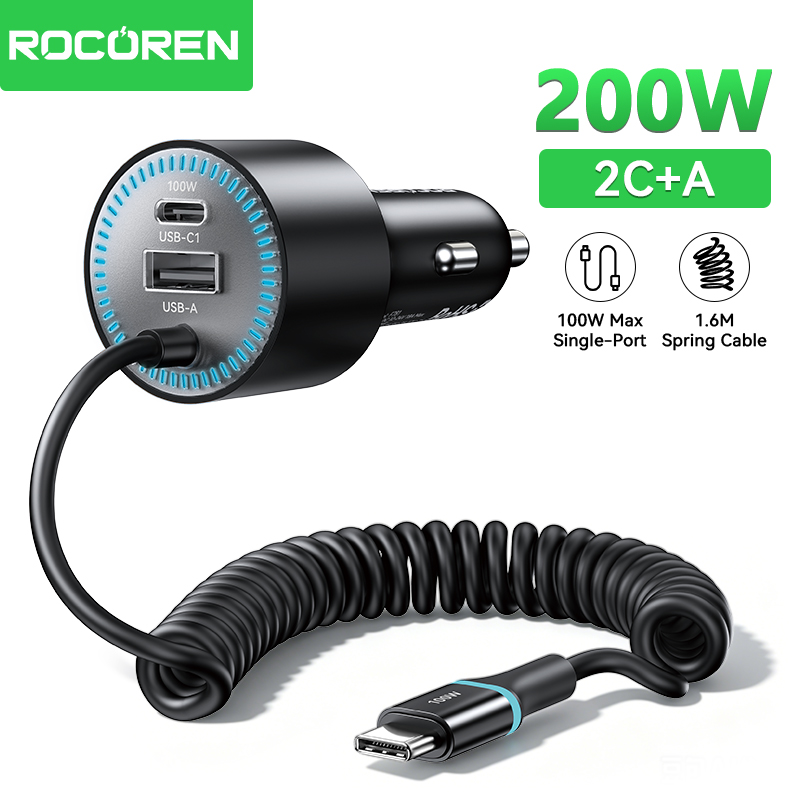 Laptop Lock Cable - Rocoren 200W 車載充電器 急速充電 PD100W USB