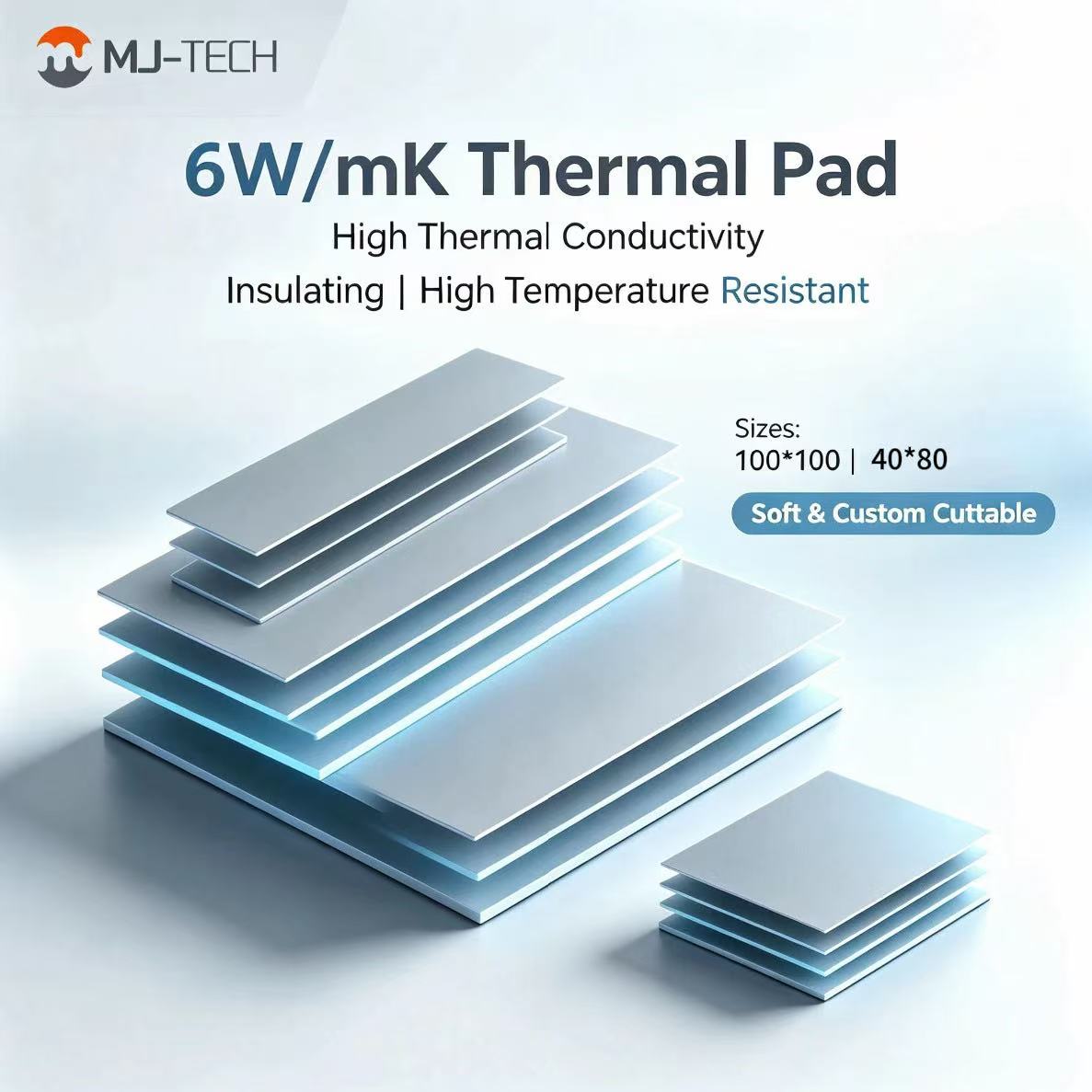 Laptop Cooling Pad - MJ-TECH 6W/mK サーマルパッド非導電性シリコン冷却ギャップフィラー CPU GPU M.2