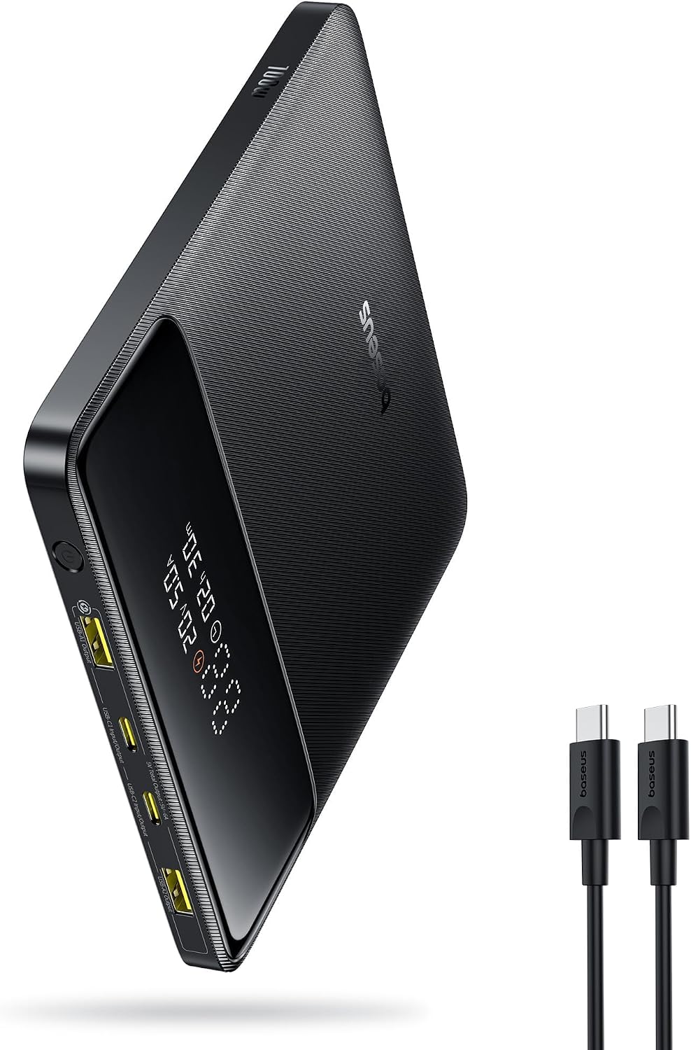 Laptop Lock Cable - Baseus ノートパソコン用ポータブル充電器 100W 20000mAh、ブレード型トラベルパワーバンク、急速充電対応、USB-Cポート2つとUSB-Aポート2つ搭載、Steam Deck、MacBook、iPad、iPhone 17/16/15/14/13、Samsung