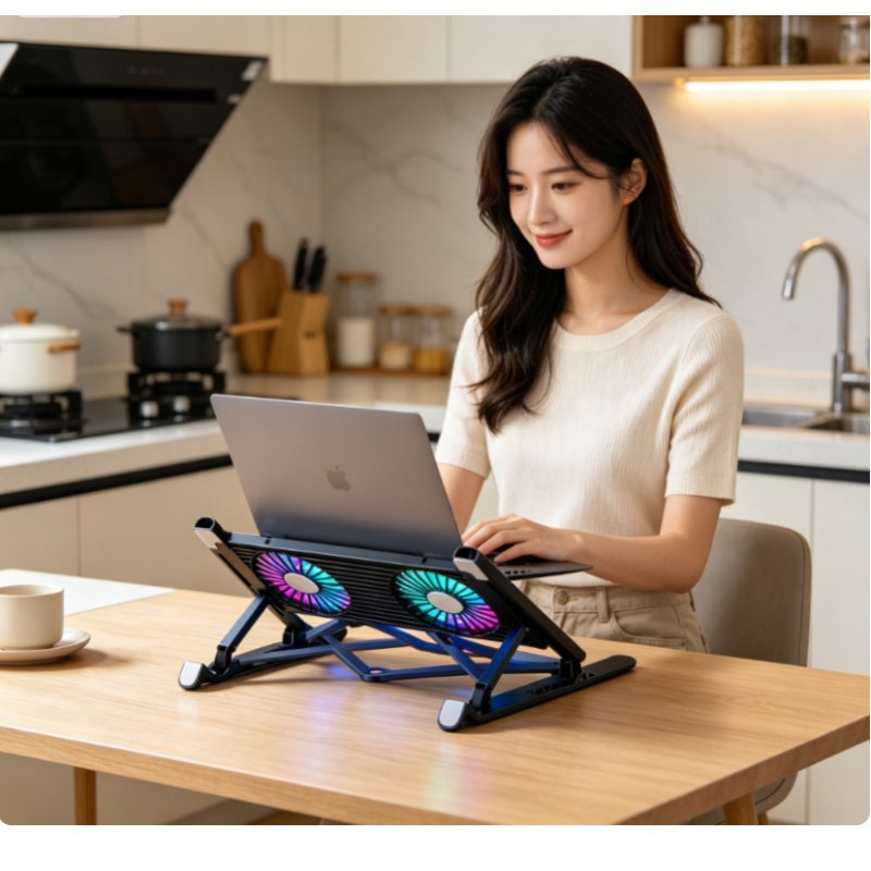 Laptop Cooling Pad - 新しいノートパソコンクーラーベーススタンド折りたたみ式ノートパソコン冷却パッドポータブル調整可能なノートブックスタンド13-17.3インチ用4ファン付き