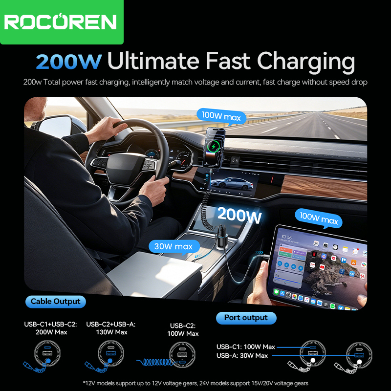 Rocoren 200W 車載充電器 急速充電 PD100W - Laptop Lock Cable のレビューと価格