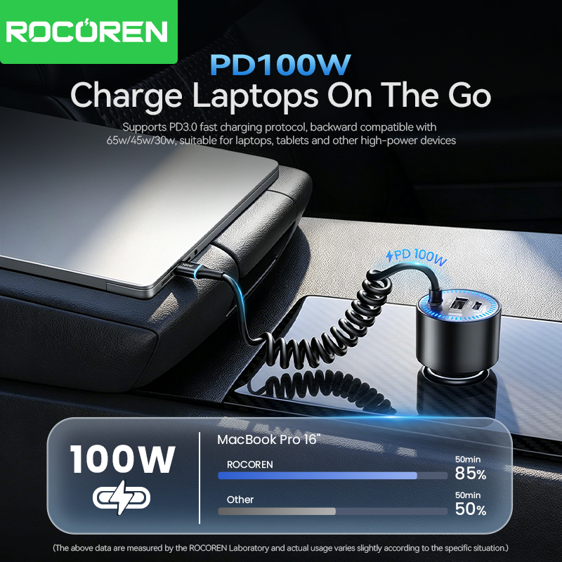 Rocoren 200W 車載充電器 急速充電 PD100W - Laptop Lock Cable のレビューと価格