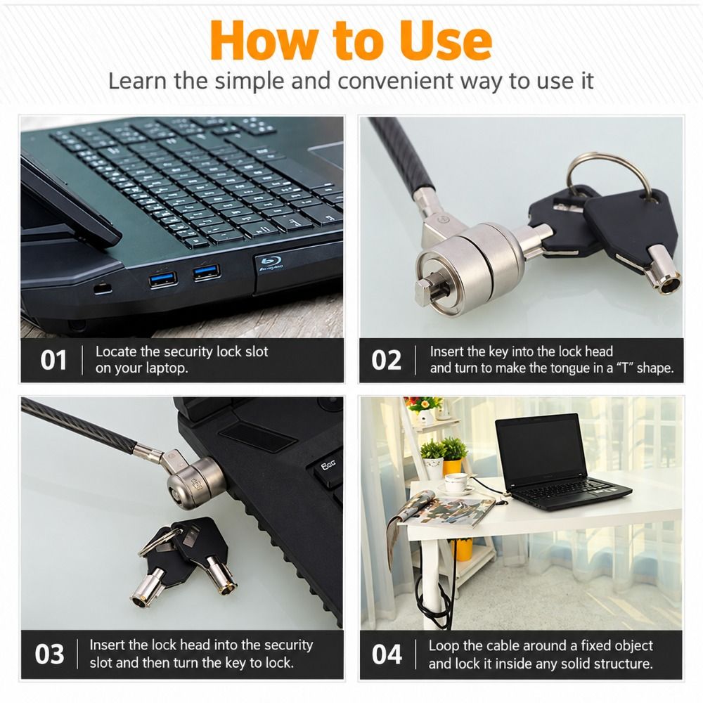 頑丈なスチール製ロック、ノートパソコン用ケーブルロック、汎用 - Laptop Lock Cable のレビューと価格